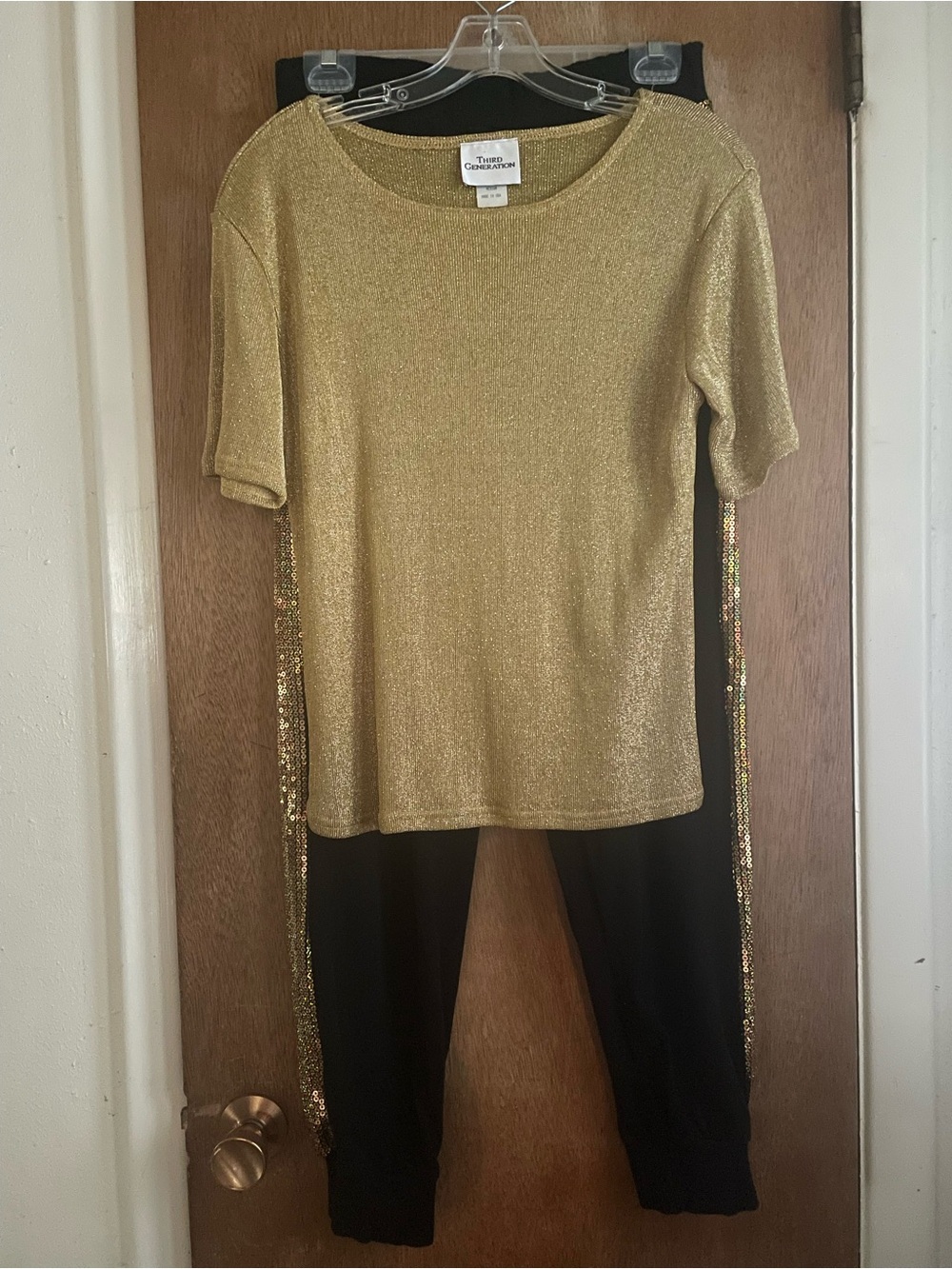 Revolution Black Pant Sequins on the side Cuffed Bottom Dance Costume XL
